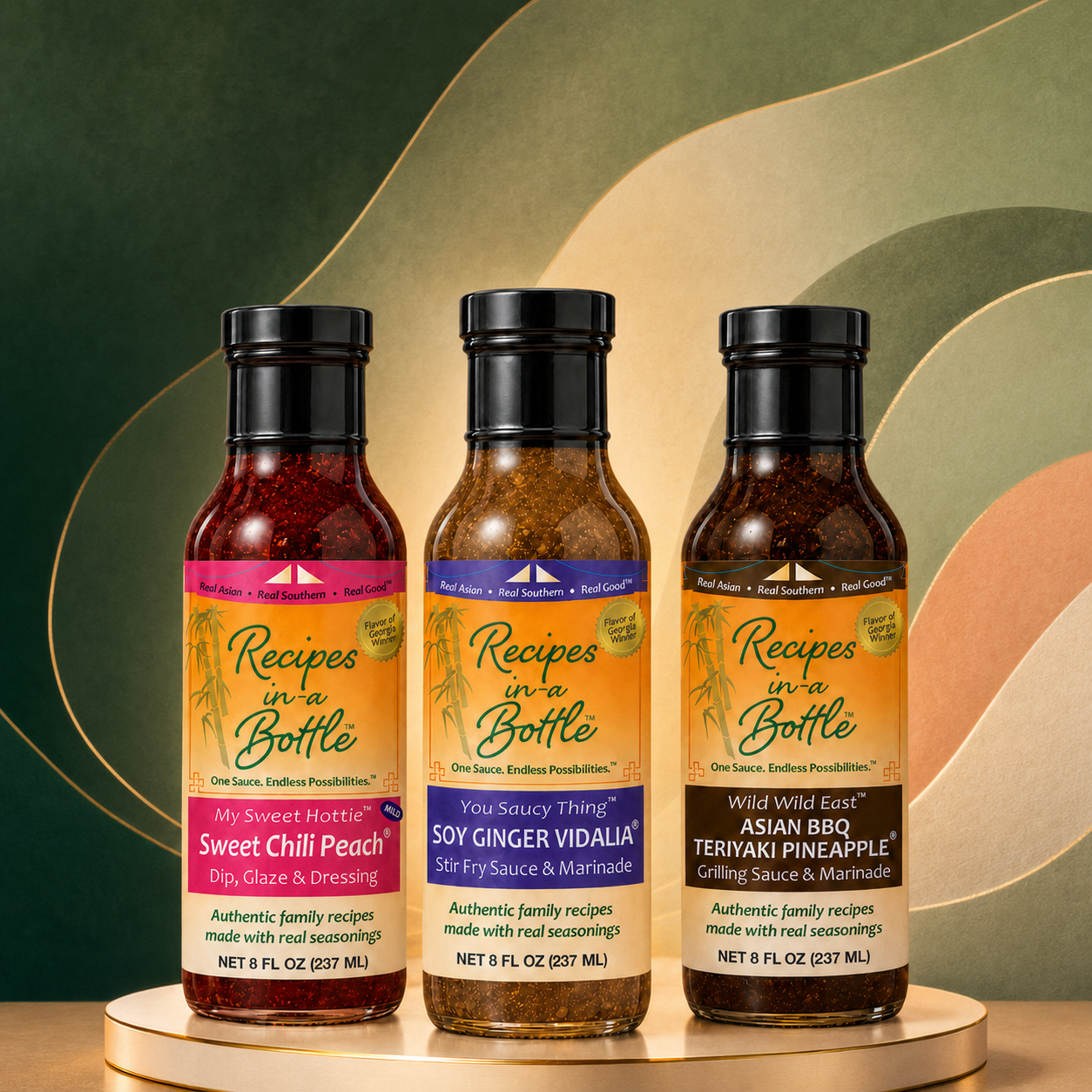 Sauce Maven Premium Natural Asian USA Sauce Trio Set (8oz Glass Bottles)